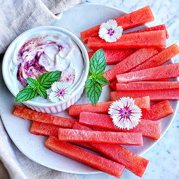 Watermelon Fries with Rose Yogurt Dip