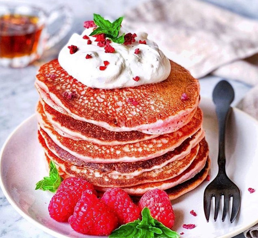 Pretty in Pink Pancakes with Raspberry Royal Rose Organic Simple Syrup
