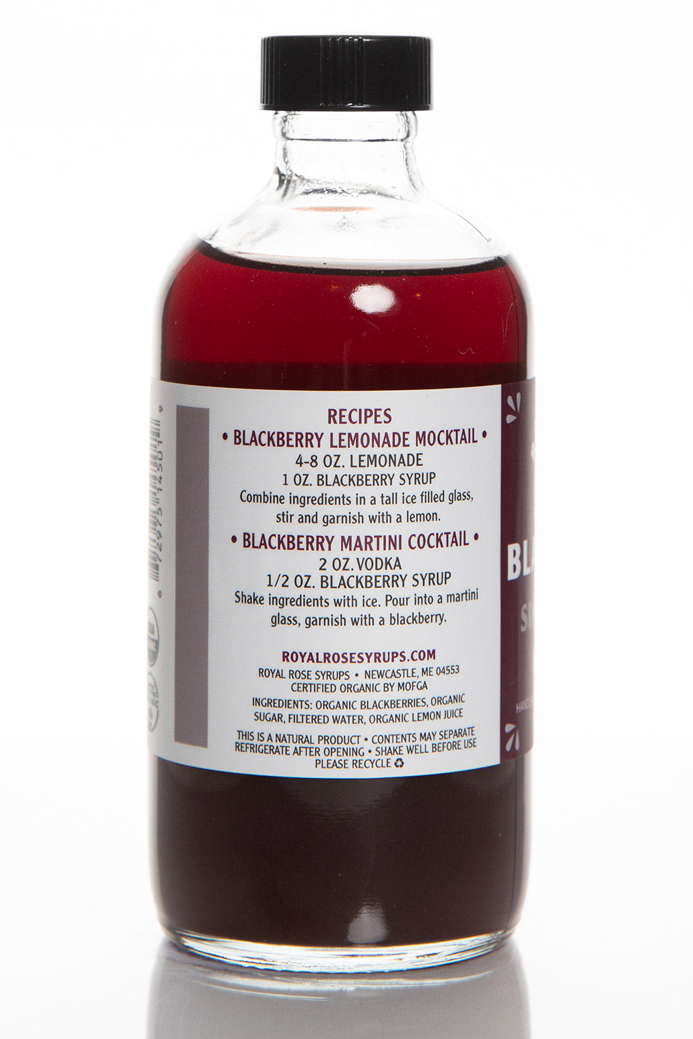 Royal Rose Blackberry Syrup 8oz Side View of Label