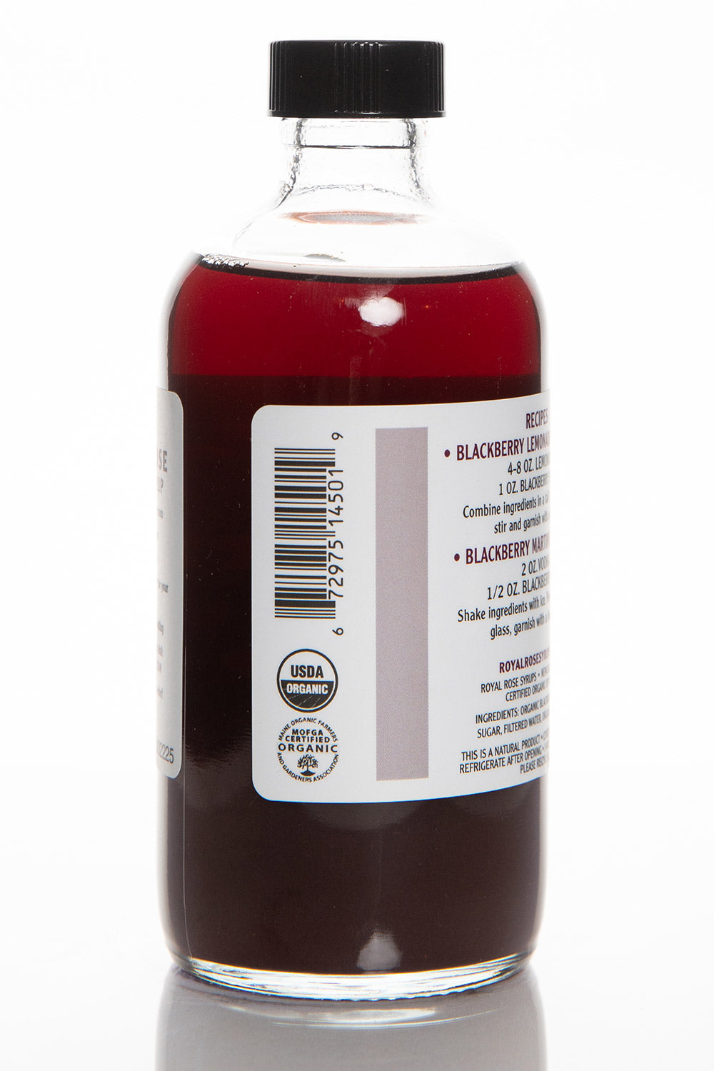 Royal Rose Blackberry Syrup 8oz Side View of Label