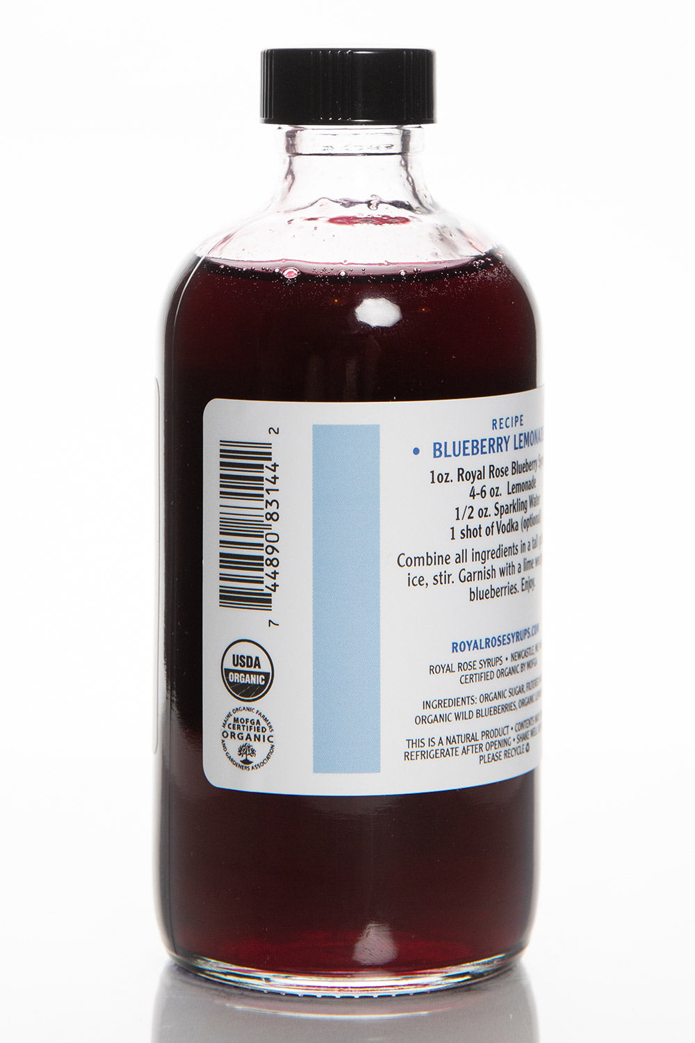 Royal Rose Maine Blueberry Syrup 8oz Side View of Label